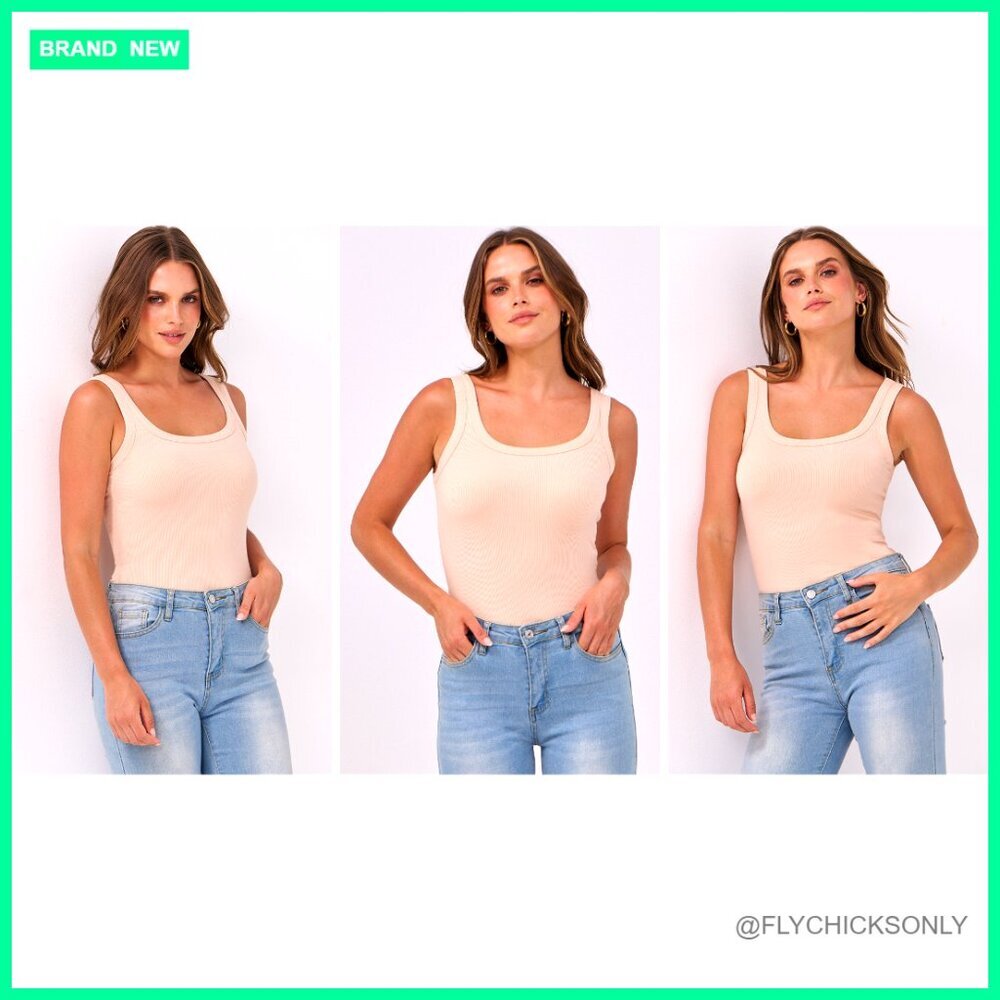 Sleeveless Scoop Neck Ribbed Tank Top Fitted Slim Summer Basic - Picture 7 of 7